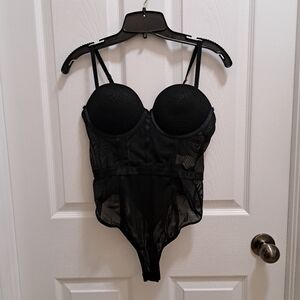 NWT Forever 21 Sheer Mesh Bodysuit Black Size Large Sexy Lingerie Thong Padded